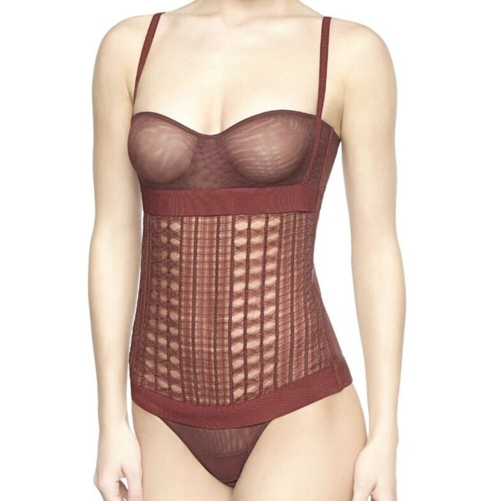 La Perla Tulle Soutache Burgundy Underwired Sheer Bodysuit